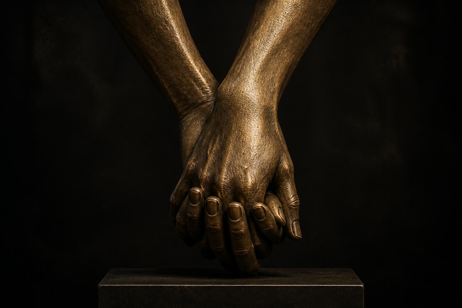Bronze life-cast sculpture of two hands held together